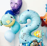 Popxstar Valentine's Day 44pcs Sea World Ocean Animal Balloons Set 1 2 3 4 5 6 7 8 9 Birthday Party Decorations Kids Baby Shower Boy Under The Sea Party