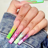 Popxstar 1Box Black Transfer Butterfly Nail Tips 24Pcs/Kit Tai Chi,Smile,Grimace Press On Fake Nails With Glue Long Coffin Wears Nail Tip