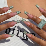 Popxstar 1Box Black Transfer Butterfly Nail Tips 24Pcs/Kit Tai Chi,Smile,Grimace Press On Fake Nails With Glue Long Coffin Wears Nail Tip