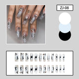 24pcs y2k Fake Nails Black White Star Printed Press on Nail Tips Long Coffin European Artificial Nail Patch for Girl Women