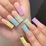 Popxstar 1Box Black Transfer Butterfly Nail Tips 24Pcs/Kit Tai Chi,Smile,Grimace Press On Fake Nails With Glue Long Coffin Wears Nail Tip