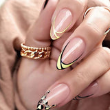 24Pcs Almond False Nails Long French Stiletto Fake Nails with Leopard Print Design Full Cover Press on Nails Tips Manicure