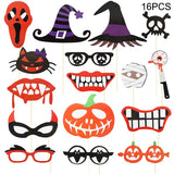 Popxstar Halloween Party Photo Booth Props Trick or Treat Pumpkin Ghost Lips Skull Glasses Witch Hat Spider Mask Pose Sign Kit Photo Prop
