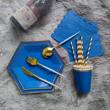Popxstar Royal Blue Disposable Tableware Set Party Paper Straws Cups Plates Carnival Wedding Decoration Baby Shower Birthday Party Supply
