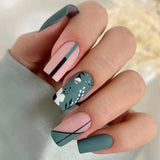 Popxstar 24Pcs Simple Black Fake Nail Short Square Head False Nails with Glitter Star Designs Wearable French Press on Nail Tips Manicure