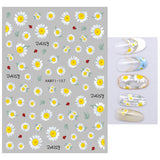 Popxstar black Glue Stickers Spring Summer Daisys Sunflowers Nail Decals Decoration For Nail Art Manicure Beauty