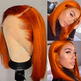 Popxstar Short Bone Straight Bob Wig HD Transparent Lace Wig Orange Ginger Lace Front Human Hair Wigs For Women Highlight Wig Human Hair