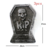 Popxstar 4pcs Horror Skull Foam Fake Tombstone Halloween Outdoor Ornaments Happy Halloween Party Decoration Props Haunted House Decors