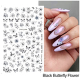 Popxstar Back Glue Nail Stickers Transparent White Black Florals Butterflys Decals For Nail Art Manicure Beauty Decoration
