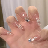 Popxstar Spring Centerpiece Ideas Short Square Acrylic Nails Spring Dip Nails 24pcs Rhinestone Design Fake Nails Shiny Bridal Women Lady Party Nail DIy Decorations Press On Nail Tips False Nail Patch