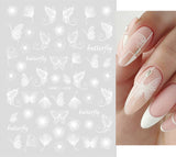 Popxstar Back Glue Nail Stickers Transparent White Black Florals Butterflys Decals For Nail Art Manicure Beauty Decoration