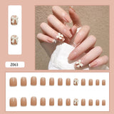 24pcs Butterfly decorated false nails Removable Long Paragraph Fashion Manicure fake nail tips full cover acrylic for girls nail