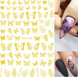 Popxstar Back Glue Nail Stickers Transparent White Black Florals Butterflys Decals For Nail Art Manicure Beauty Decoration