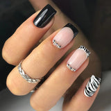 Popxstar 24Pcs Short Square/round Head Fake Nail Glitter Sequin French False Nails Wearable Artificial Press on Nails Manicure Tools