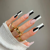 Popxstar  spring dip nails 24pcs Ballet Line Fake Nail Art Detachable Long Ballerina False Nails with Design Wearable Reusable Nails Full Cover Nail Tips