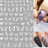 Popxstar Back Glue Nail Stickers Transparent White Black Florals Butterflys Decals For Nail Art Manicure Beauty Decoration