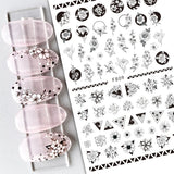 Popxstar Back Glue Nail Stickers Transparent White Black Florals Butterflys Decals For Nail Art Manicure Beauty Decoration