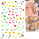 Popxstar black Glue Stickers Spring Summer Daisys Sunflowers Nail Decals Decoration For Nail Art Manicure Beauty