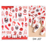 Popxstar 3D Nail Stickers Decals Black Snake Blood Scratches Clown Halloween Eyes Tattoo Slider Design Winter Manicure Decoration SAF792