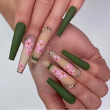 Popxstar 1Box Black Transfer Butterfly Nail Tips 24Pcs/Kit Tai Chi,Smile,Grimace Press On Fake Nails With Glue Long Coffin Wears Nail Tip