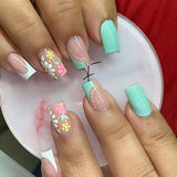 Popxstar 24Pcs French Long Ballet Nails Set Press on Long False Nails with Pink Rhinestone Wearable Coffin Fake Nails Full Cover Nail Tip