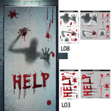 Popxstar 1Set Halloween Decora Stickers Bloody Handprint Window Door Wall Clings Poster Bloody Window Stickers Halloween Party Supplies
