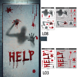 Popxstar 1Set Halloween Decora Stickers Bloody Handprint Window Door Wall Clings Poster Bloody Window Stickers Halloween Party Supplies