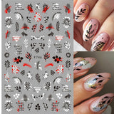Popxstar Back Glue Nail Stickers Transparent White Black Florals Butterflys Decals For Nail Art Manicure Beauty Decoration