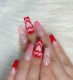 Popxstar Pink Cow Design False Nail French Full Cover Long Coffin Fake Nails Glue DIY Manicure Nail Art Tools Press on Nails Nail Tips Halloween