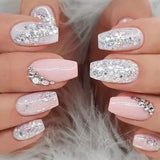 Popxstar 24Pcs Press On Nails Wearable Fake Nails Pink Gradient Glitter Butterfly Rhinestones False Nail Full Cover Acrylic Nail Tips
