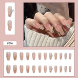 24pcs Butterfly decorated false nails Removable Long Paragraph Fashion Manicure fake nail tips full cover acrylic for girls nail