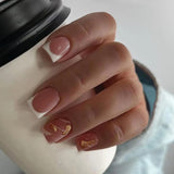 Popxstar 24pcs Summer False Nails with Designs Charms Flame Long Ballerina Fake Nails Wearable Coffin French Nails Tips Press On Nails