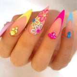 Popxstar 24Pcs False Nails With Glue Almond Pink Butterfly Design Detachable Rhinestones Acrylic Fake Nails long stiletto Press On Nails