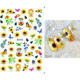 Popxstar black Glue Stickers Spring Summer Daisys Sunflowers Nail Decals Decoration For Nail Art Manicure Beauty