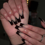 Popxstar 24Pcs Extra Long Square Press on Nails Detachable French False Nails with Rhinestone Long Ballet Fake Nail Tip Finished Nails