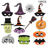 Popxstar Halloween Party Photo Booth Props Trick or Treat Pumpkin Ghost Lips Skull Glasses Witch Hat Spider Mask Pose Sign Kit Photo Prop