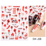 Popxstar 3D Nail Stickers Decals Black Snake Blood Scratches Clown Halloween Eyes Tattoo Slider Design Winter Manicure Decoration SAF792