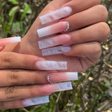 Popxstar spring centerpiece ideas short square acrylic nails spring dip nails  24pcs/box Fake Nails With Design Tai Chi White Black Full Cover Acrylic Press On Fake Nails Sets With Glue Long Artifical Nails