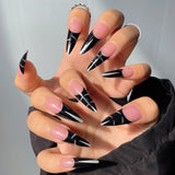 Popxstar 24Pcs False Nails With Glue Almond Pink Butterfly Design Detachable Rhinestones Acrylic Fake Nails long stiletto Press On Nails
