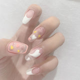 Popxstar spring centerpiece ideas short square acrylic nails spring dip nails 24pcs Mid Length Fake Nails Ballet Removable Wear Full Cover Coffin Artificial Manicure Patch False Nail Tips with Glue