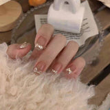 Popxstar Spring Centerpiece Ideas Short Square Acrylic Nails Spring Dip Nails 24pcs Rhinestone Design Fake Nails Shiny Bridal Women Lady Party Nail DIy Decorations Press On Nail Tips False Nail Patch