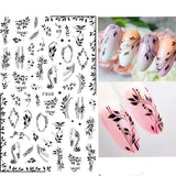 Popxstar Back Glue Nail Stickers Transparent White Black Florals Butterflys Decals For Nail Art Manicure Beauty Decoration