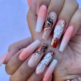 Popxstar Pink Cow Design False Nail French Full Cover Long Coffin Fake Nails Glue DIY Manicure Nail Art Tools Press on Nails Nail Tips Halloween