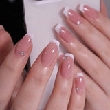 Popxstar 24Pcs Press On Nails Wearable Fake Nails Pink Gradient Glitter Butterfly Rhinestones False Nail Full Cover Acrylic Nail Tips