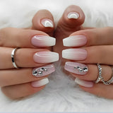 Popxstar 24Pcs Press On Nails Wearable Fake Nails Pink Gradient Glitter Butterfly Rhinestones False Nail Full Cover Acrylic Nail Tips