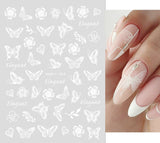 Popxstar Back Glue Nail Stickers Transparent White Black Florals Butterflys Decals For Nail Art Manicure Beauty Decoration