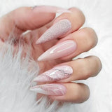 Popxstar 24Pcs False Nails With Glue Almond Pink Butterfly Design Detachable Rhinestones Acrylic Fake Nails long stiletto Press On Nails