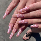 Popxstar 1Box Black Transfer Butterfly Nail Tips 24Pcs/Kit Tai Chi,Smile,Grimace Press On Fake Nails With Glue Long Coffin Wears Nail Tip