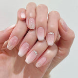 Popxstar 24Pcs Press On Nails Wearable Fake Nails Pink Gradient Glitter Butterfly Rhinestones False Nail Full Cover Acrylic Nail Tips