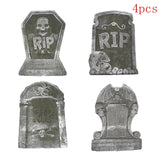 Popxstar 4pcs Horror Skull Foam Fake Tombstone Halloween Outdoor Ornaments Happy Halloween Party Decoration Props Haunted House Decors